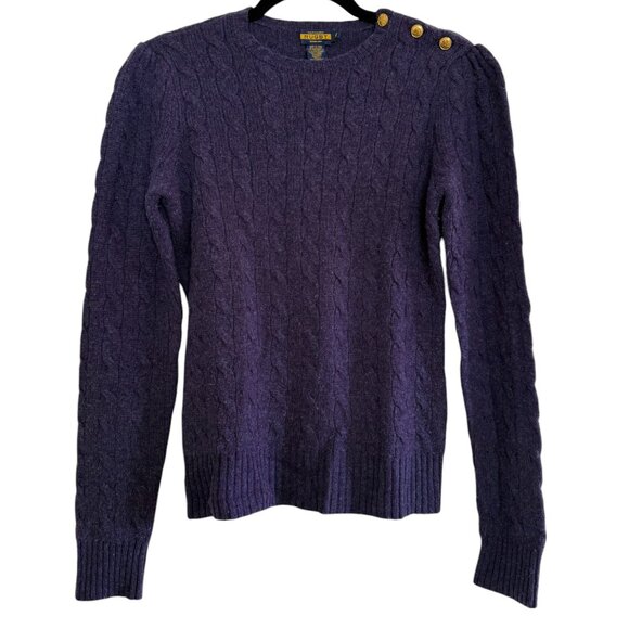Vintage Ralph Lauren Ruby Purple Wool Blended Sweater with Gold Skull Buttons-M - Picture 1 of 4
